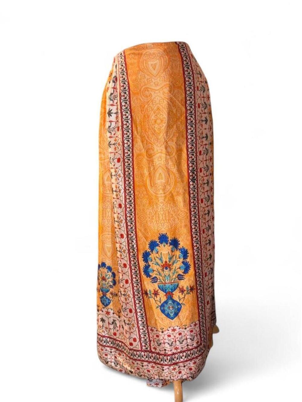 Devain Kapoor 100% Pure Silk Patterned Maxi Wrap Skirt